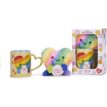 Posh Paws Swizzels Love Hearts Arty The Big Hearty 'Love is Love' 11OZ Mug & Plush Gift Set, Yellow, 37745 - Plush Soft Toy