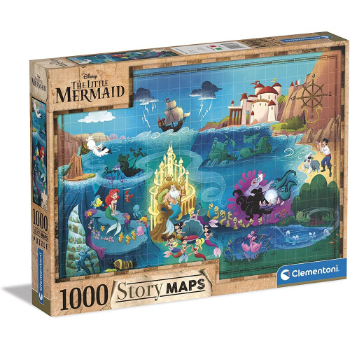 Clementoni Clementoni 39664 Disney Maps Little Mermaid 1000 Pieces, Made in Italy, Jigsaw Puzzle for Adults, Multicolor, Medium