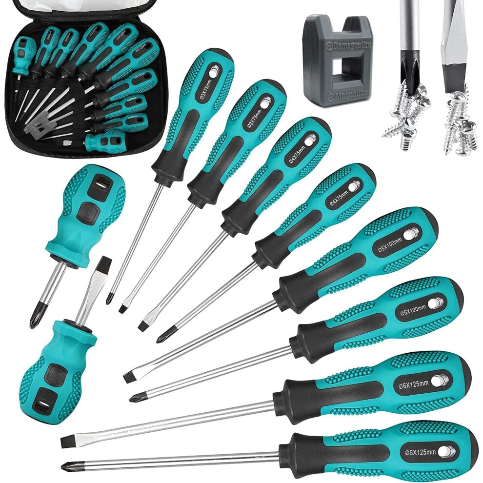 WAIZHIUA 10Pcs Screwdriver Set, Heavy Duty Magnetic Screwdriver with 5 Flat & 5 Cross Head Screwdriver Durable Screwdriver Hand...