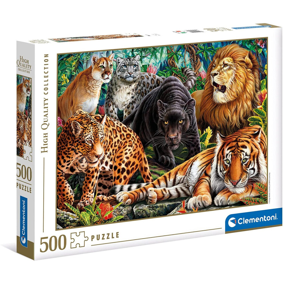 Clementoni 35126 Collection Wild Cats 500 Pieces, Made in Italy, Jigsaw Puzzle for Adults, Multicolor, Medium