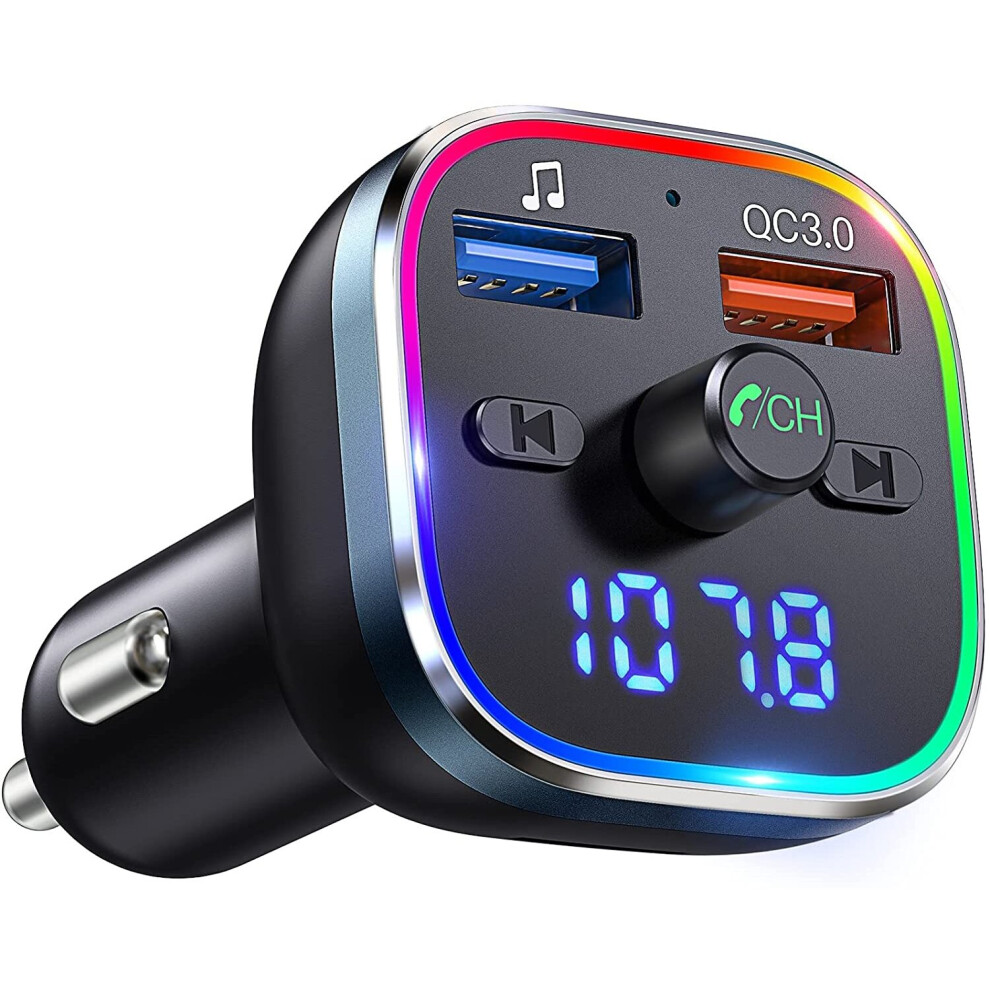 Achifine Bluetooth Fm Transmitter For Car, Qc3.0 Bluetooth Car Adapter, Wireless Radio Car Receiver Adapter Kit With Rgb... Light 650971130833