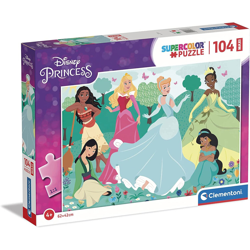 Clementoni 23767 Disney Princess Supercolor Princess-104 Maxi Pieces-Jigsaw Puzzle for Kids Age 4, Multicolor, Medium