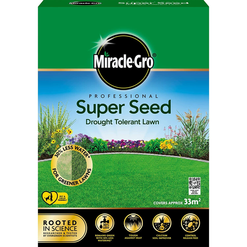 Miracle-Gro Professional Super Seed Drought Tolerant Lawn Seed, 33m2, Green