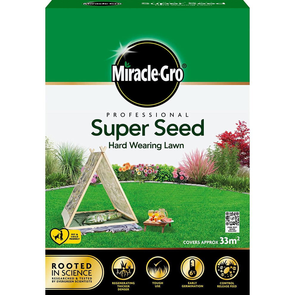 Miracle-Gro Professional Super Seed Hard Wearing Lawn Seed, 33m2, Green