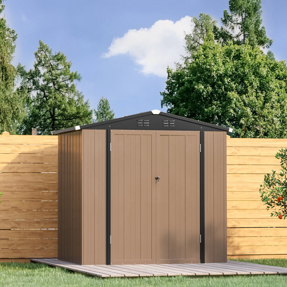 6x4 ft Apex Roof Metal Shed Garden Storage Shed Tool House with Lockable Double Door