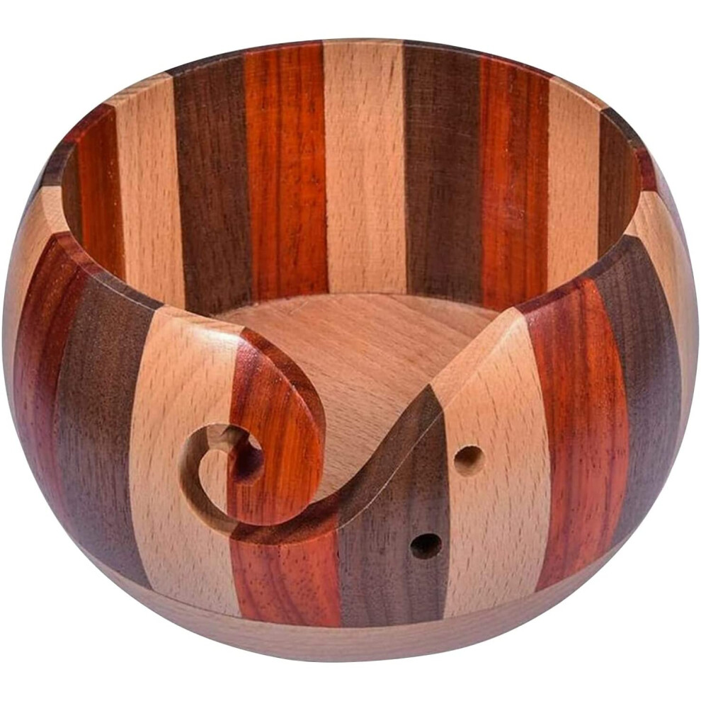 Wooden Yarn Bowl, Yarn Bowl Wool Holder, Handmade Rosewood Yarn Storage Bowl with Holes Needle and Thread Ball Storage for...