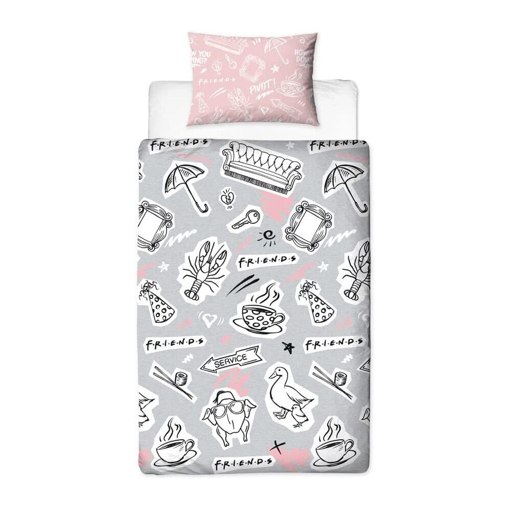 Friends Official Single Duvet Cover Set | Reversible 2 Sided Bedding Duvet Cover | Coffee Design, With Matching Pillowcase