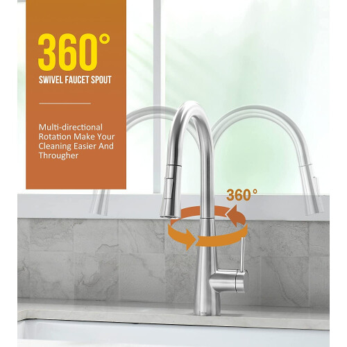Kitchen Tap with Pull-Down Sprayer, Kitchen Tap Kitchen Mixer Taps Modern Stainless Steel Kitchen Taps Single Handle Kitchen... 2