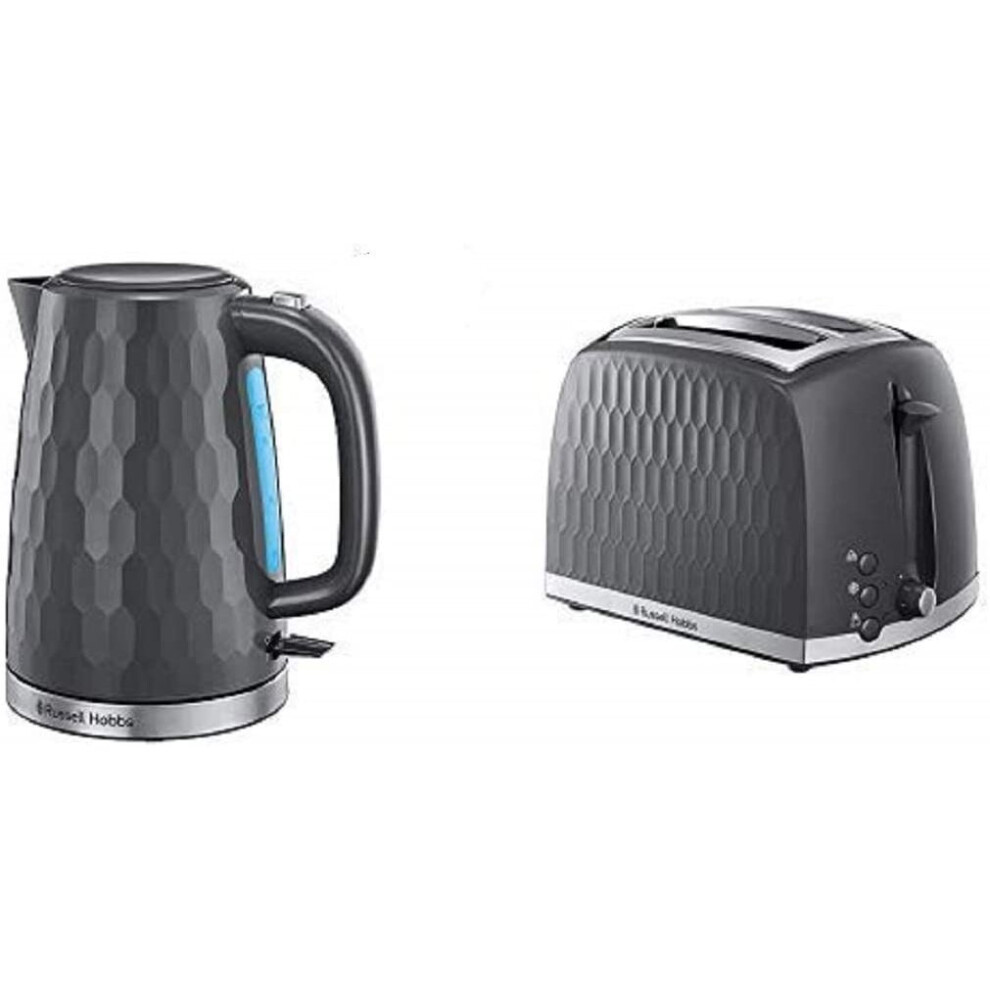 (Grey, Kettle and 2 Slice Toaster) Russell Hobbs Honeycomb Kettle and 2 Slice Toaster