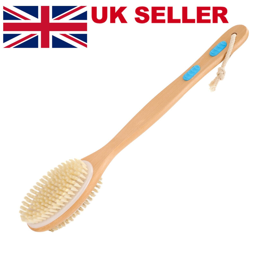 Long Handle Natural Wooden Bristle Shower Bath Body Brush Back Scrubber Loofah Brown