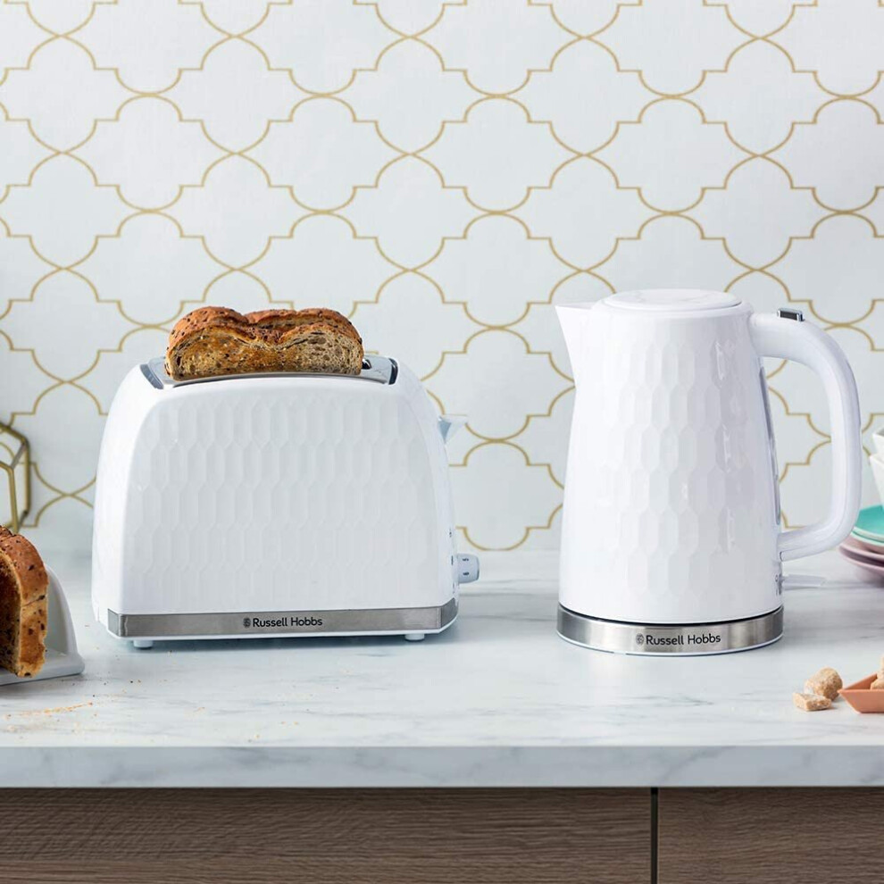 (White, Kettle and 2 Slice Toaster) Russell Hobbs Honeycomb Kettle and 2 Slice Toaster