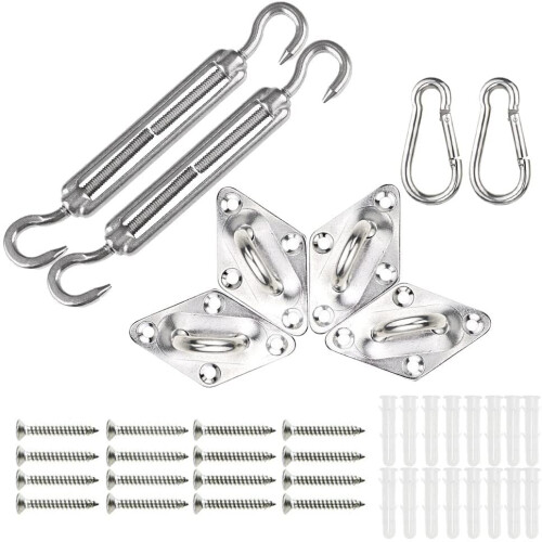 VOUNOT Sun Shade Sail Fixing Kit, 24 pcs Heavy Duty Stainless Steel Hardware Set for Triangle Square Rectangle Sail Canopy...