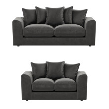(Grey, 3 & 2 Seater Set) Brooklyn Plush Velvet Fibre 3 & 2 Seater Sofa Set
