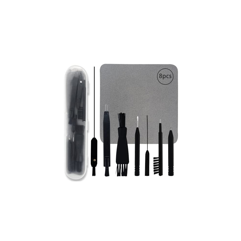 8Pcs Hearing Aid Cleaning Kit Professional Hearing Amplifier Cleaning Fabric Multi-Functional Brushes with Plastic Box(Black)