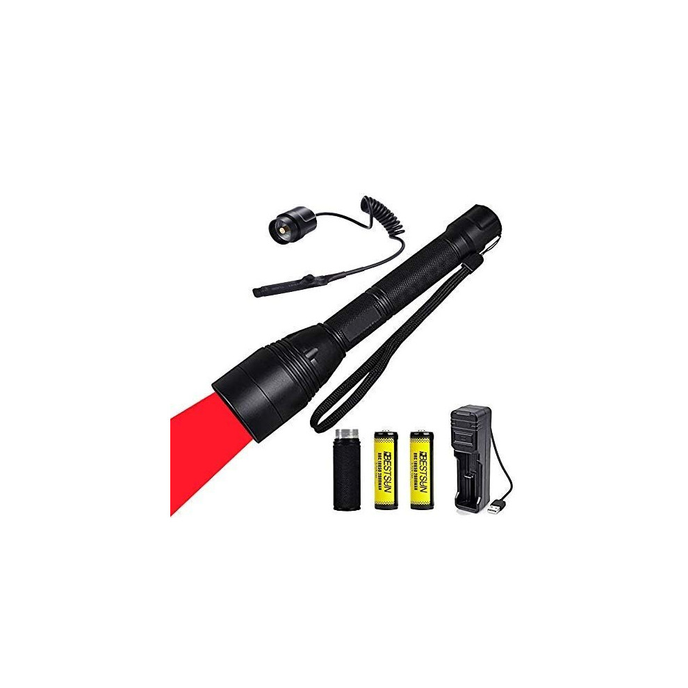 Red Hunting Torch, Hunting Flashlight Torches with Red Light Coyote Hog Hunting Lamp Focus Adjustable with Remote Pressure Switch Rechargeable Ba