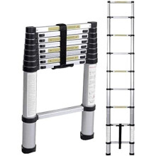 Multibao Ladders 8.5Ft 2.6M Extendable Aluminium Telescopic Folding Extension Extendable Portable 9 Steps 150kg Capacity Loft Collapsible DIY Mul
