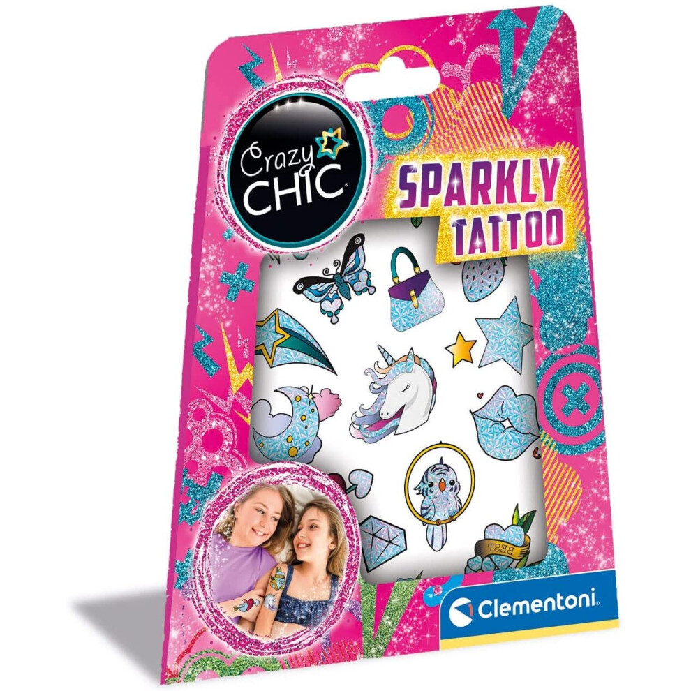 Clementoni 18685 Crazy Chic-Sparkly Temporary, Tattoo Kit for Kids, Multicolour