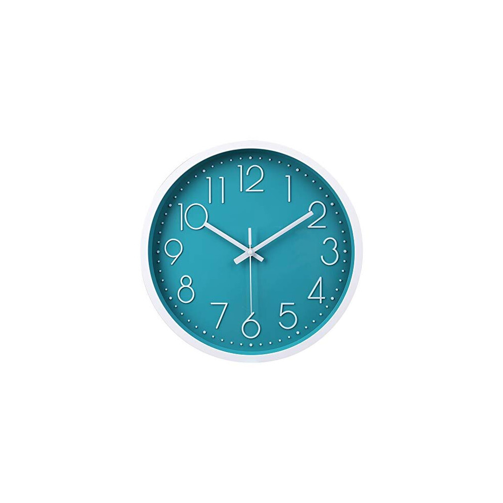 jomparis Modern 30cm / 12 Inch Battery Operated Silent & Non-ticking Turquoise Wall Clock, Quality Quartz Sweep Teal Clocks for Home Living Room