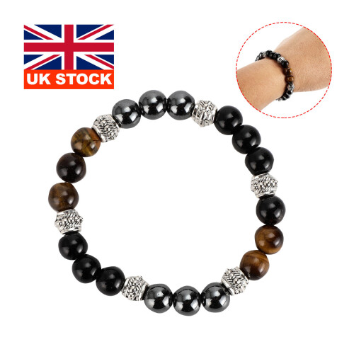 Natural Black Obsidian Tiger Eye Hematite Beads Bracelet Jewelry