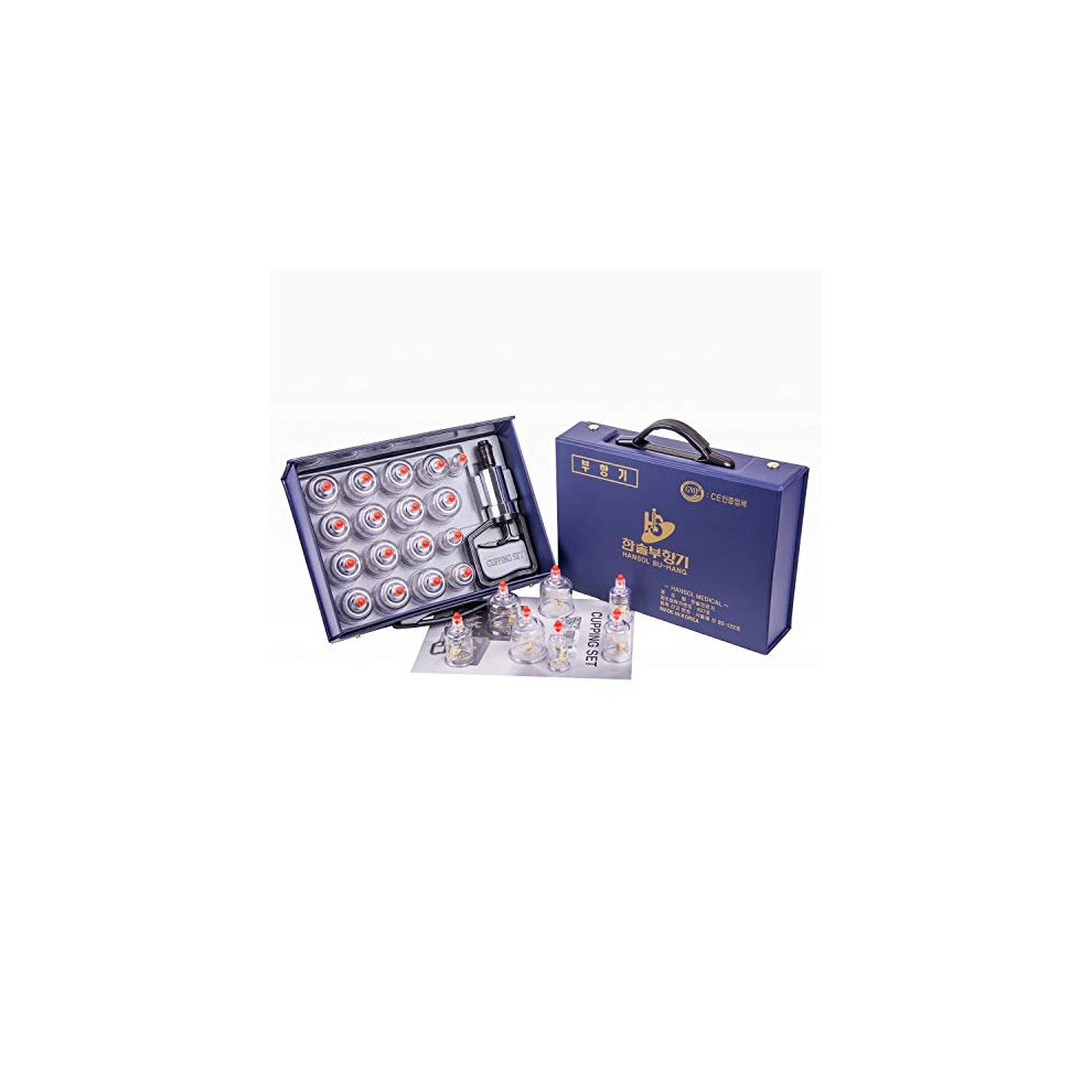 Hansol Professional Cupping Therapy Equipment Set with Pumping Handle 17 Cups & English Manual (Made in Korea)