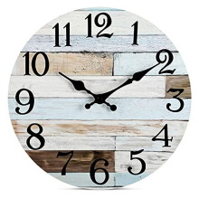 Wall Clock - 10 Inch Silent Non-Ticking Wooden Wall Clocks Battery Operated - Country Retro Rustic Style Decorative for Living Room Kitchen Home