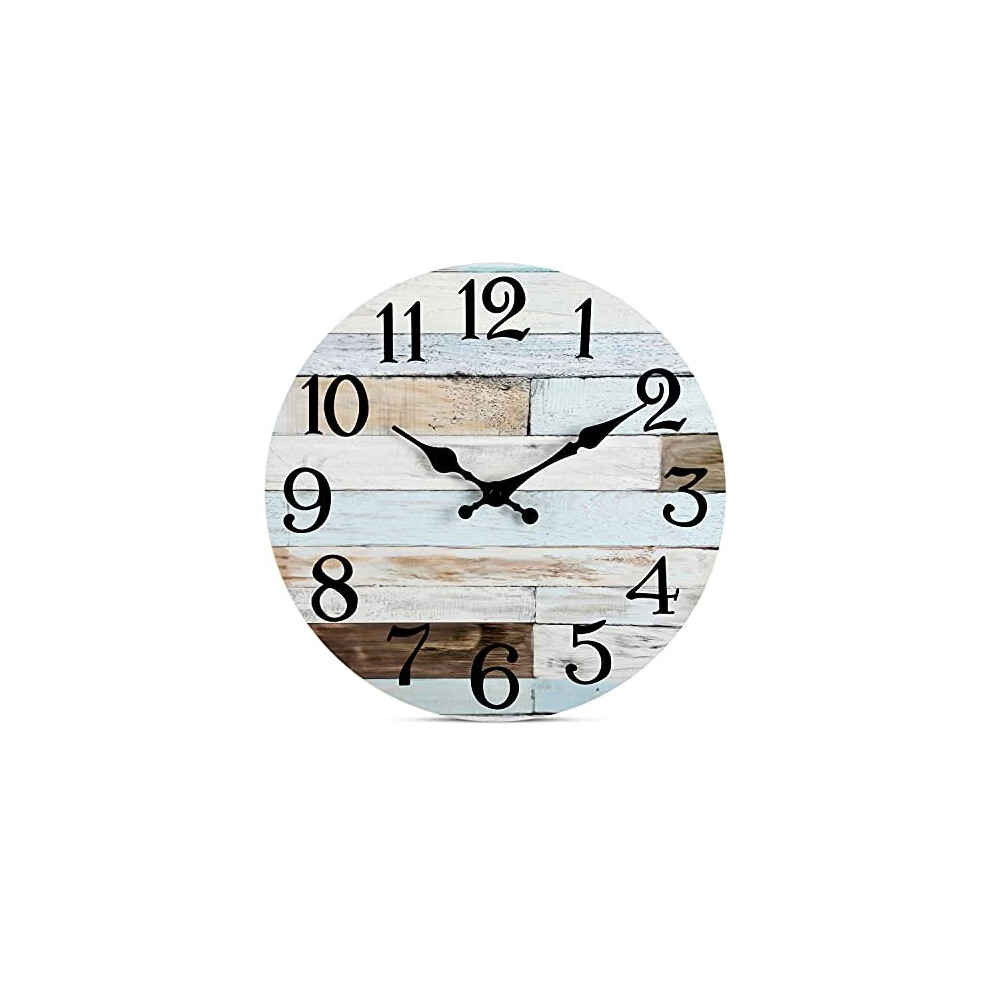 Kecyet Wall Clock - 10 Inch Silent Non-Ticking Wooden Wall Clocks Battery Operated - Country Retro Rustic Style Decorative For Living Room Kitchen Home