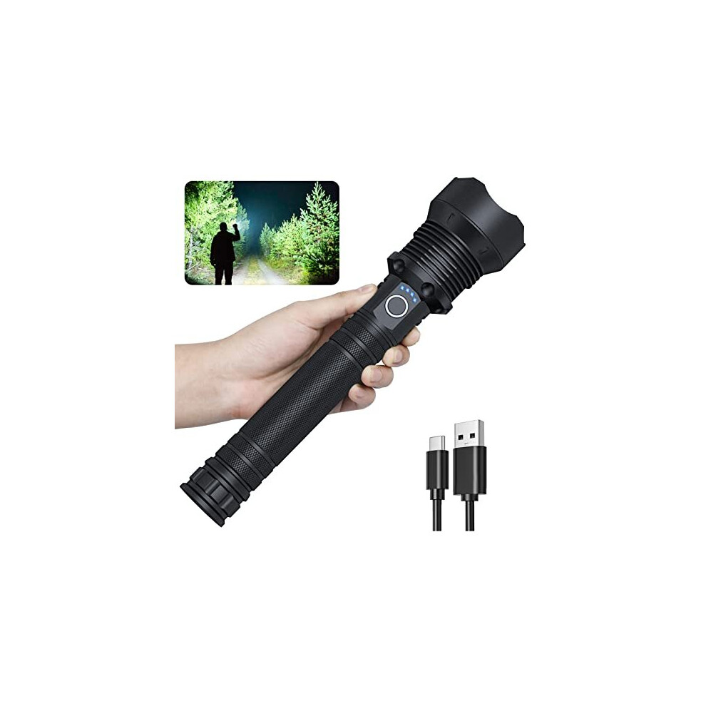 LED Flashlights Rechargeable High Lumens, 90000 Lumen Super Bright Flashlight with Battery Zoomable 3 Modes IPX5 Waterproof Handheld Powerful Fla