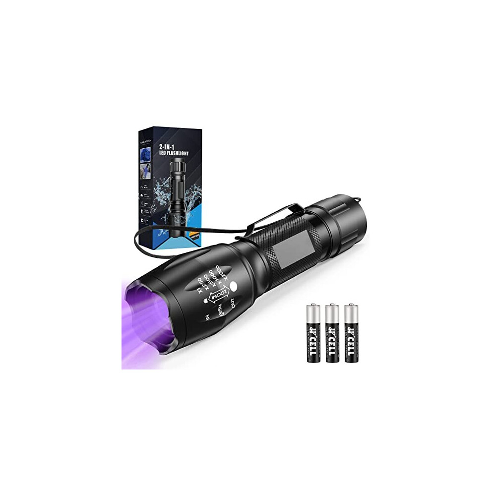 MOWETOO UV Torch LED Torch 2 in 1 Black Light with 4 Modes Waterproof 395nm UV Light Super Bright 500lm for Inspection Pet Urine Detecting Campin