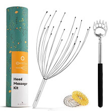 Blissella Head Massager Scalp with Extendable Back Scratcher & Finger Massage Rings-Head Massager for Hair Growth-Deep Relaxation Tool with 20 Fi