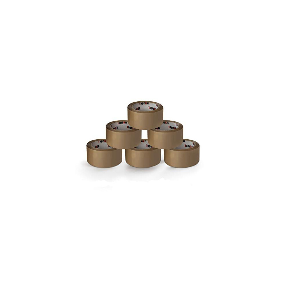 TAPEKIT Genuine 6 Pack of Heavy-Duty Extra Strong, Low Noise, 52 Microns Thickness Brown Tape, 48mm x 6m, Parcel Tape, Packaging Tape, Package Ta