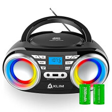 KLIM B3 CD Boombox Portable Audio CD Player, FM Radio, Rechargeable Battery, Bluetooth, MP3 and AUX. Equipped with Super Bass Neodymium Speakers,
