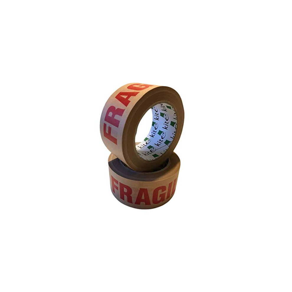 Strong Paper Packaging Kite Tape | Eco-Friendly - Fully Recyclable | Fragile Printed Kraft Paper for Packing Parcels and Boxes | Brown Paper Pack