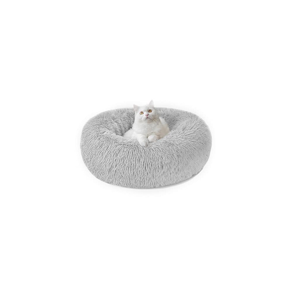 Calming Dog Cat Donut Bed - Fluffy Plush Puppy Kitten Cuddler Round Bed, Warm and Soft Pet Cosy Anti Anxiety Beds with Non-Slip Bottom and Washab