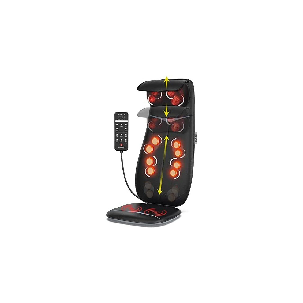 Renpho Back Massager with Heat, Shiatsu Massage Chair Deep Tissue Kneading Rolling Masager S-Shape Height Adjustable Headrest, Full Back Massage