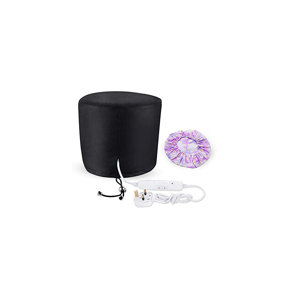 Aopow Hair Cap Treatment Steamer For Deep Conditioning - Thermal Hot Head Heat Hat Electric For Afro Hair Spa Care Home Use With 2 Mode | (Uk Plu Black