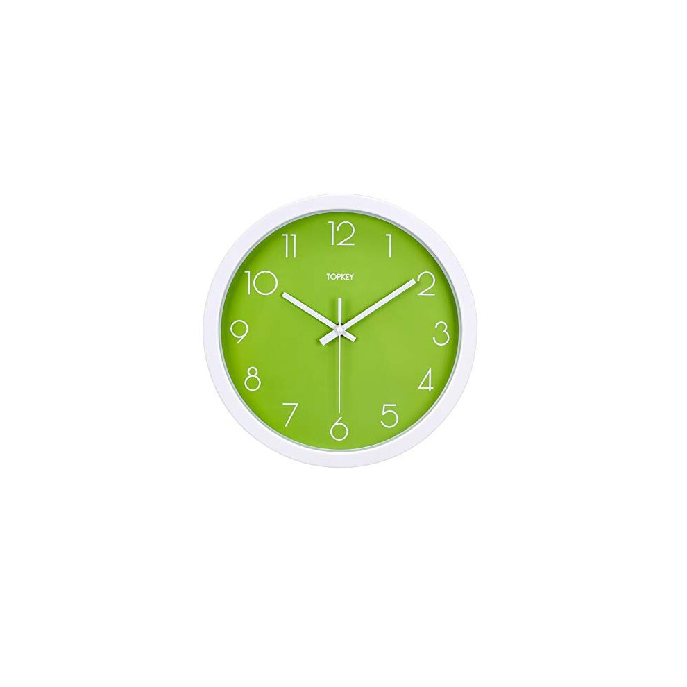 Topkey Wall Clock 12" Silent Non Ticking Decorative Modern Wall Clock for Living Room, Bedroom and Kitchen - Green