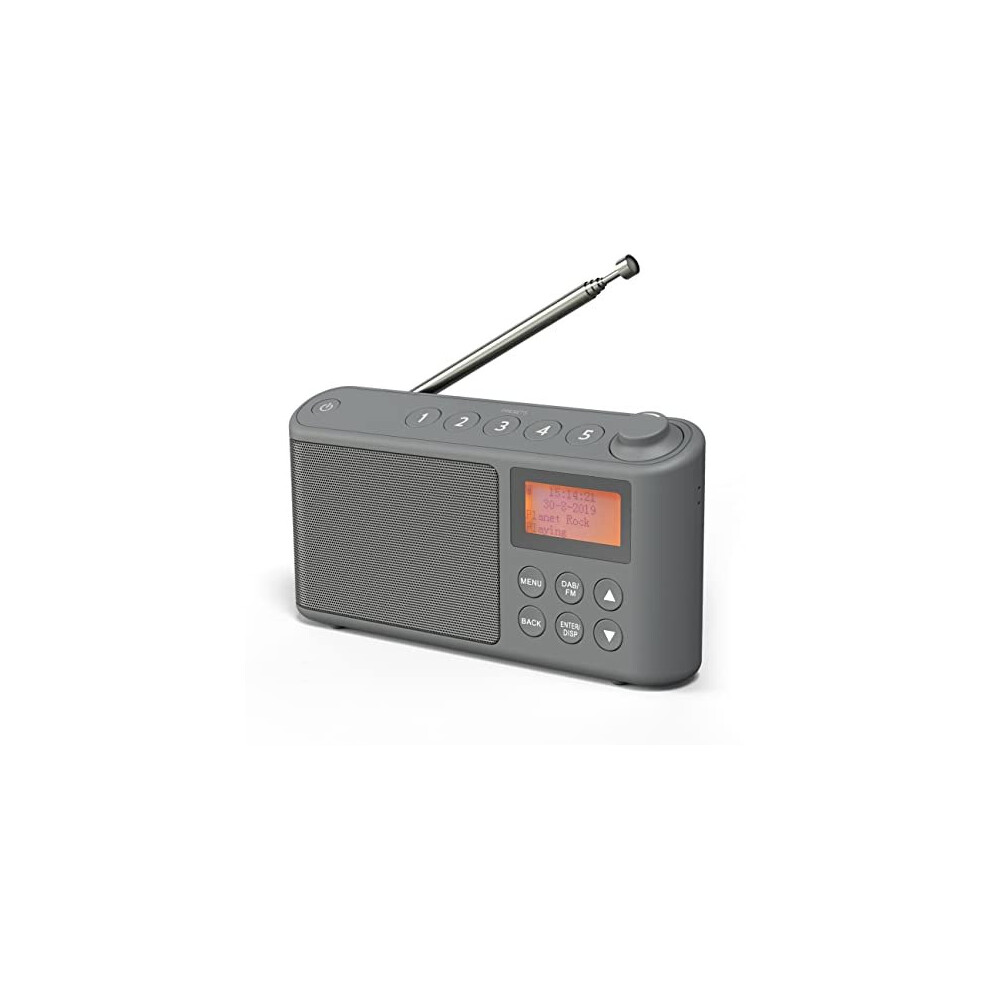 Dab/Dab+ & Fm Radio, Mains And Battery Powered Portable Dab Radios Rechargeable Digital Radio With Usb Charging For 15 Hours Playback (Grey) Grey 5050171083901