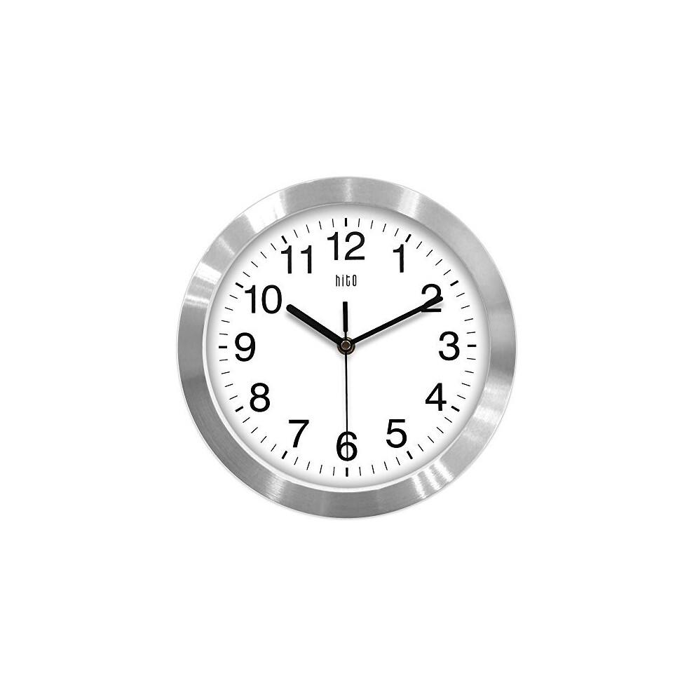 hito Modern Silent Wall Clock Non Ticking 10 inch Sweep Movement Aluminum Frame Glass Cover, Decorative for Kitchen, Living Room, Bedroom, Bathro
