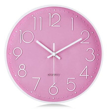 Lafocuse Modern Pink Wall Clock 12 Inch Silent for Kids Non Ticking Quartz Clocks with 3D Numerals for Living Room Décor Bedroom