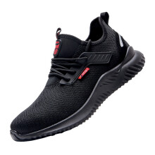 (Black, 46) Men Safety Shoes With Steel Toe Cap Puncture-Proof Boots Lightweight Breathable