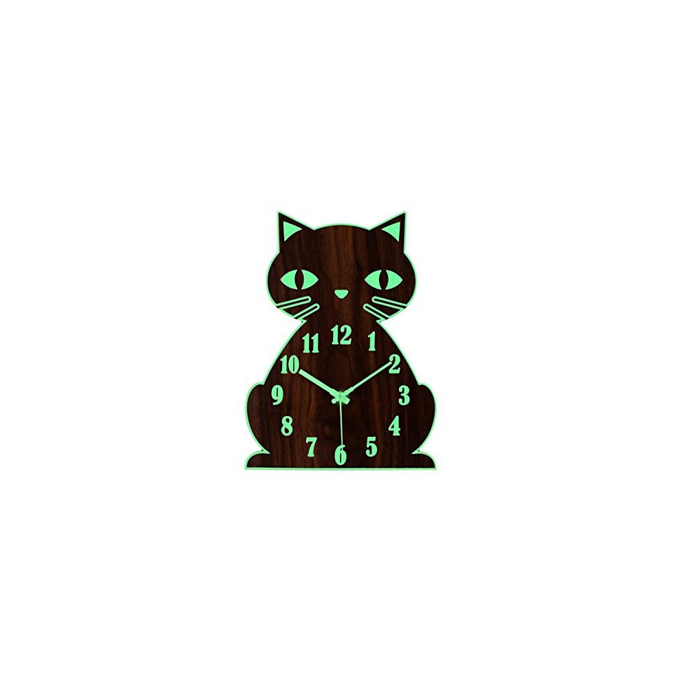 Topkey Luminous Non ticking Silent Wall Clock Animal Design Clock for Child, Battery Operated (Not Included)  Cute Cat