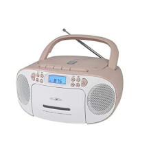 Reflexion CD Player with Cassette and Radio for Mains and Battery Operated (PLL FM Radio, LCD Display, AUX Input, Headphone Jack), White/Pink