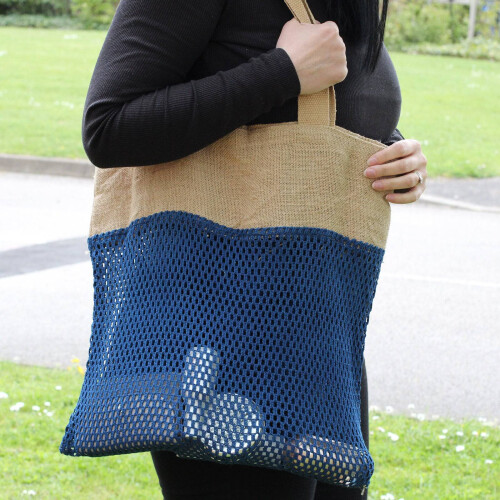 Pure Soft Jute and Cotton Mesh Bag - Denim 2
