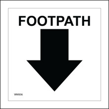 (250 x 250mm - 10 x 10, D - 1mm Pvc Foamex) WM006 Footpath Down Arrow SignRoute Direction Waymarker White Black Walks Below 600mm x 600mm B - Magnetic - Vehicle Grade
