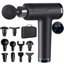 Massage Gun, Portable Muscle Massage Device with 10 Massage Heads, 2021 Deep Tissue Massager 20 Speeds with LCD Touch Screen, Featuring Quiet Gli