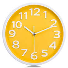 Lafocuse Modern Simple Yellow Wall Clock 12 Inch Silent Non Ticking Battery Operated Quartz Clocks 3D Numerals for Living Room Kitchen Kids Room
