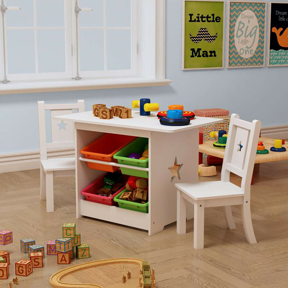 Childrens Kids Wooden Table and Chairs Set With Storage for  Bedrooms