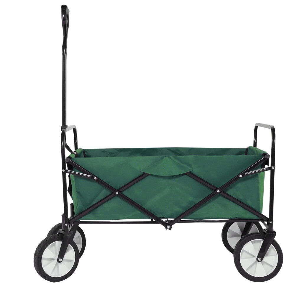(Green) Foldable Pull Along Wagon Garden Trailer Hand Cart Utility Trolley