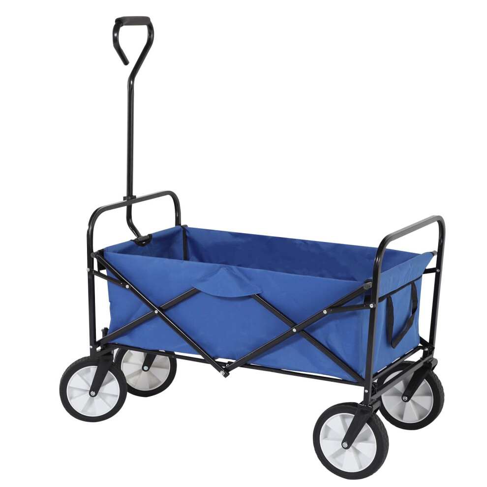 (Blue) Foldable Pull Along Wagon Garden Trailer Hand Cart Utility Trolley
