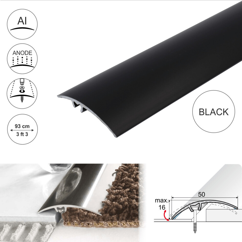 (Black, 0.93M) A65 50Mm Anodised Aluminium Door Threshold Strip 5908293113641